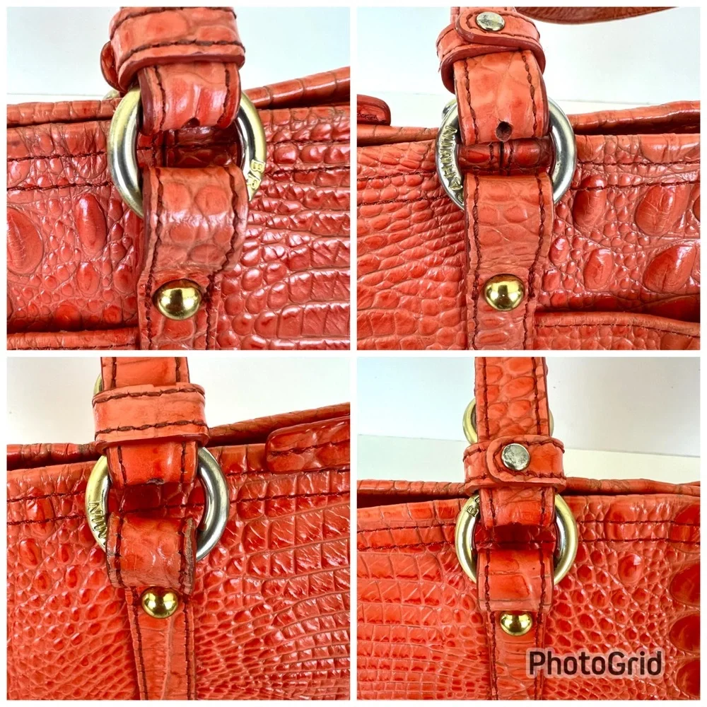 BRAHMIN Melbourne Orange Croc Emboss Leather Gold Hardware Medium Shoulder Tote - Picture 9 of 16